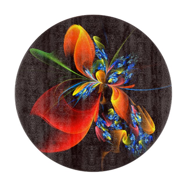 Blue Orange Floral Modernes Abstraktes Kunstmuster Schneidebrett (Vorderseite)
