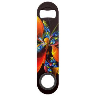 Blue Orange Floral Modernes Abstraktes Kunstmuster Speed Flaschenöffner