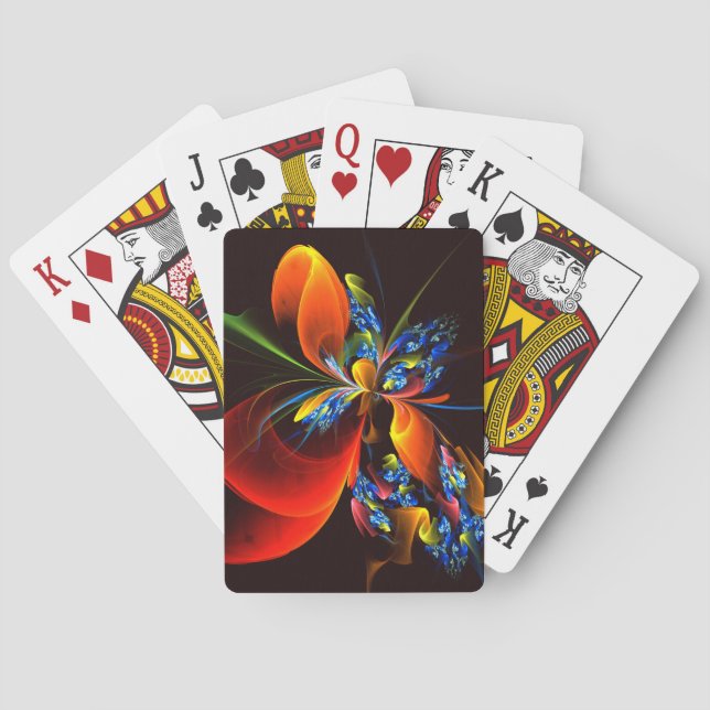 Blue Orange Floral Modernes Abstraktes Kunstmuster Spielkarten (Rückseite)