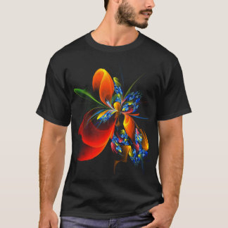 Blue Orange Floral Modernes Abstraktes Kunstmuster T-Shirt