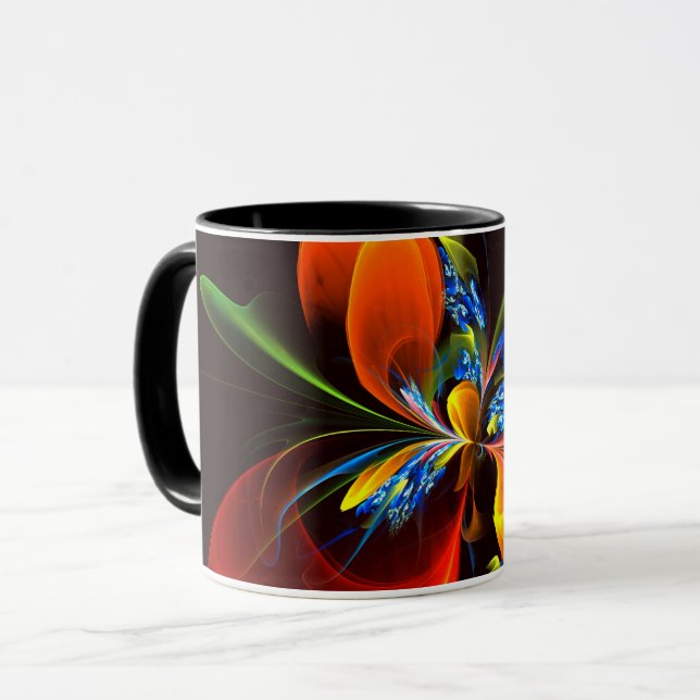 Blue Orange Floral Modernes Abstraktes Kunstmuster Tasse (Vorderseite Links)