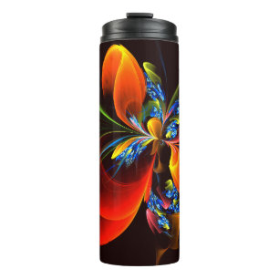 Blue Orange Floral Modernes Abstraktes Kunstmuster Thermosbecher
