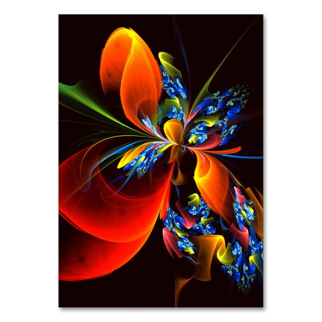 Blue Orange Floral Modernes Abstraktes Kunstmuster Tischnummer (Vorderseite)