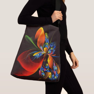 Blue Orange Floral Modernes Abstraktes Kunstmuster Tragetaschen Mit Langen Trägern