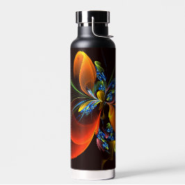 Blue Orange Floral Modernes Abstraktes Kunstmuster Trinkflasche