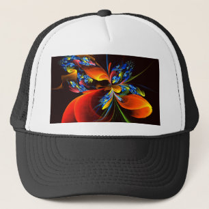 Blue Orange Floral Modernes Abstraktes Kunstmuster Truckerkappe
