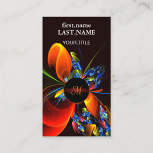 Blue Orange Floral Modernes Abstraktes Kunstmuster Visitenkarte