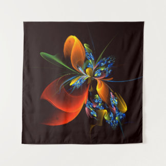 Blue Orange Floral Modernes Abstraktes Kunstmuster Wandteppich