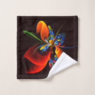Blue Orange Floral Modernes Abstraktes Kunstmuster Waschlappen