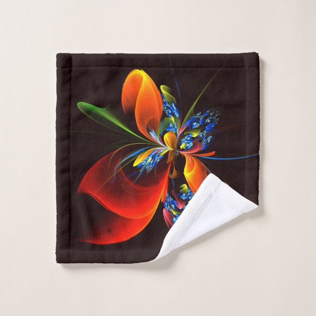 Blue Orange Floral Modernes Abstraktes Kunstmuster Waschlappen (Waschlappen)