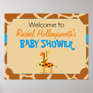 Blue & Orange Giraffe Baby Dusche Willkommenspende Poster