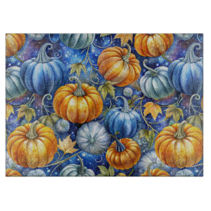 BLUE & ORANGE GLITZER SEHEN FALL PUMPKINS. SCHNEIDEBRETT