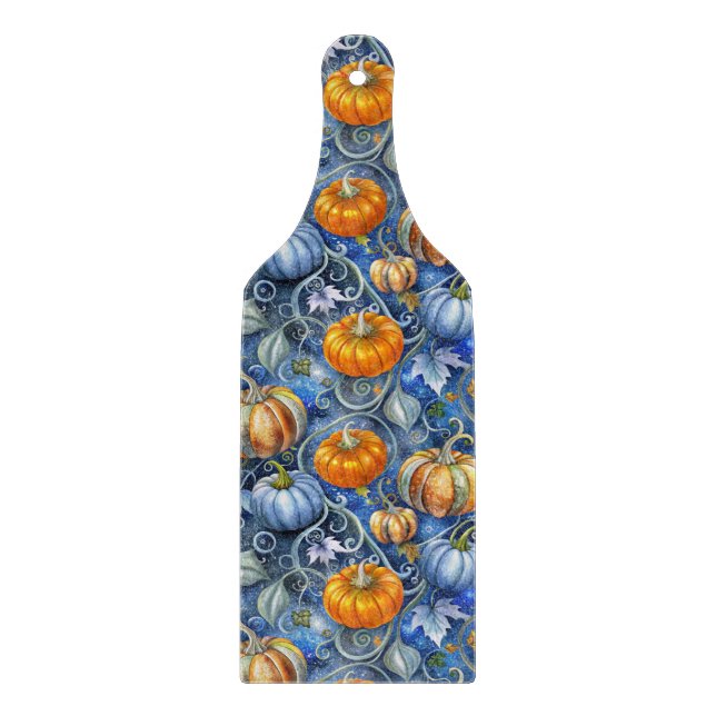 BLUE & ORANGE GLITZER SEHEN FALL PUMPKINS. SCHNEIDEBRETT (Vorderseite)