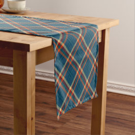 Blue Orange Gold Madras Kariertes Muster Kurzer Tischläufer