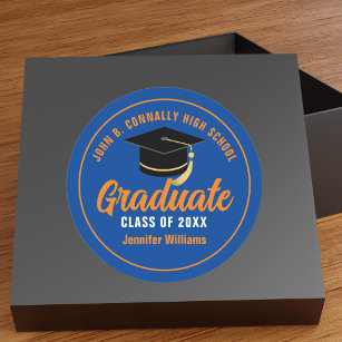 Blue Orange Graduate Custom 2024 Graduation Party Runder Aufkleber