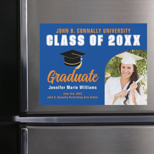 Blue Orange Graduate Foto Abschluss Magnet Card (Von Creator hochgeladen)