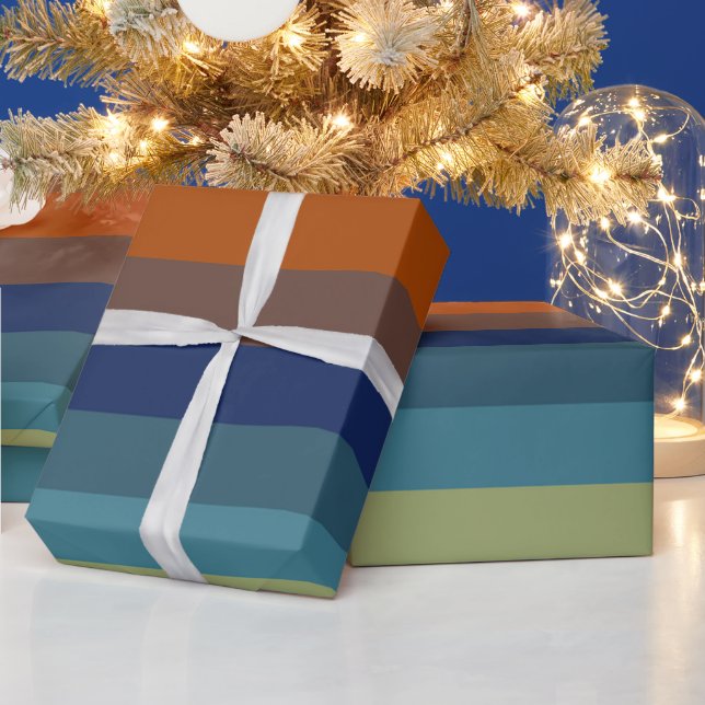 Blue, orange, green, and gray stripes geschenkpapier (Feiertage)