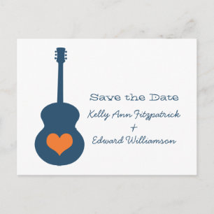 Blue/Orange Guitar Herz Save the Date Postkarte