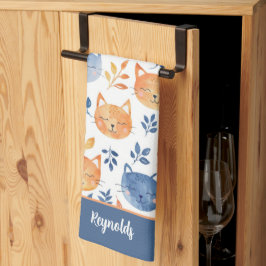 Blue Orange Happy Cat Faces Geschirrtuch