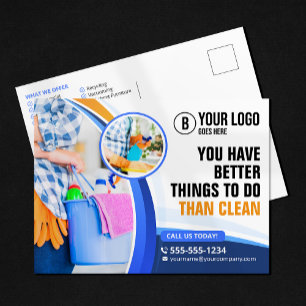 Blue Orange House Cleaning Janitorial Maid Service Postkarte