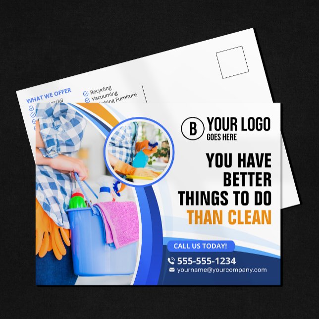 Blue Orange House Cleaning Janitorial Maid Service Postkarte (Von Creator hochgeladen)