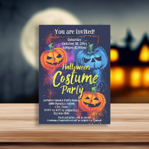 Blue Orange Jack-O-Lantern Halloween Costume Party Einladung