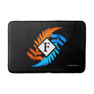 Blue Orange Japanisch gestrichen Ferns Monogram Badematte