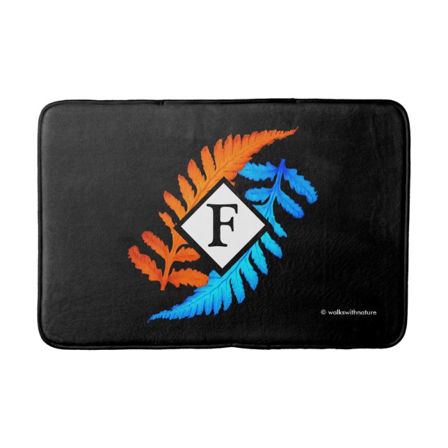 Blue Orange Japanisch gestrichen Ferns Monogram Badematte (Vorderseite)