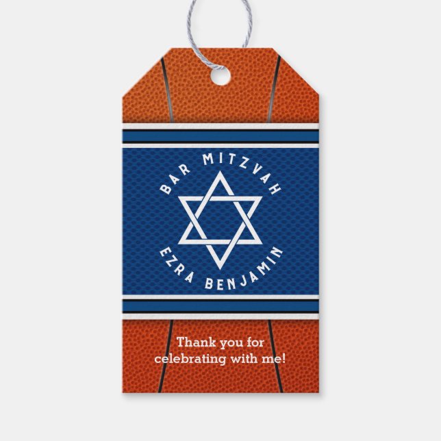 Blue Orange Jersey Basketball Bar Mitzvah Geschenkanhänger (Vorderseite)
