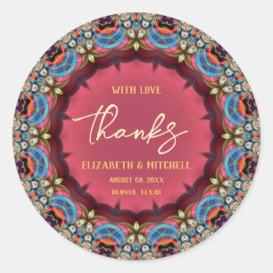 Blue Orange Jewel Fraktal Lace Danke Runder Aufkleber