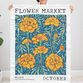 Blue & Orange Marigold Oktober Birth Blume Market Fleecedecke