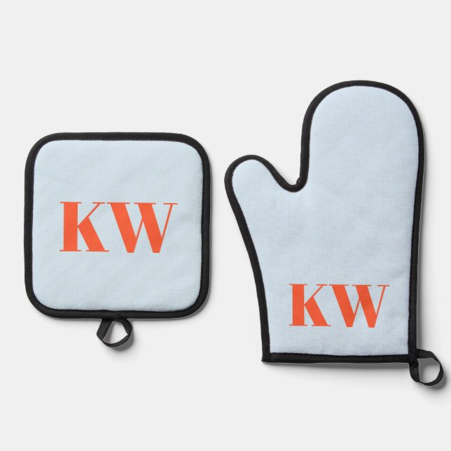 Blue Orange Monogram Initials Kitchen Gift  Ofenhandschuh & Topflappen-Set (Vorderseite)