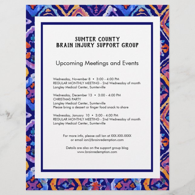 Blue Orange Navy Ikat Pattern Newsletter Flyer (Vorne)