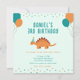 Blue Orange Niedlich Dinosaurier Geburtstagsparty Einladung