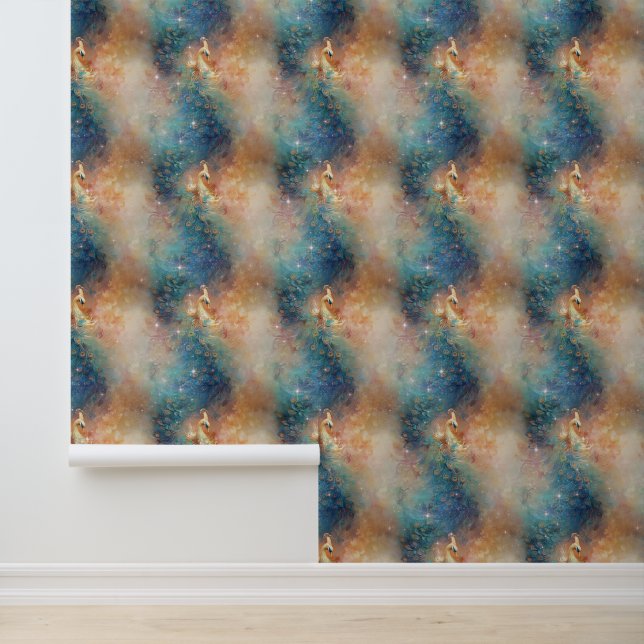 Blue Orange Peacock Tapete (Anwendung)