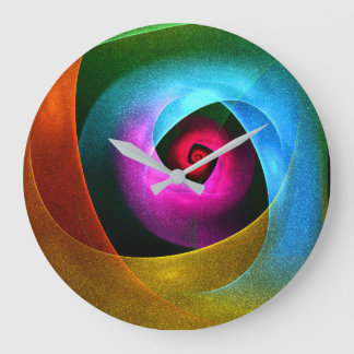 Blue Orange Pink Modernes Abstraktes Kunstmuster # Große Wanduhr