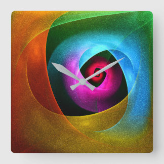 Blue Orange Pink Modernes Abstraktes Kunstmuster # Quadratische Wanduhr