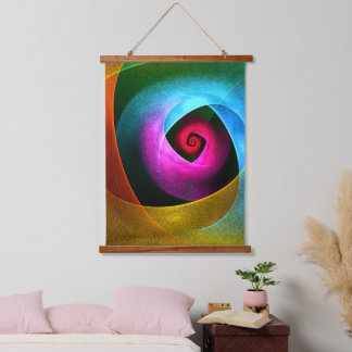Blue Orange Pink Modernes Abstraktes Kunstmuster # Wandteppich Mit Holzrahmen