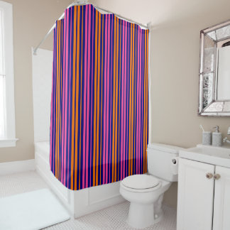 Blue Orange Pink Vertical Stripes Design Duschvorhang