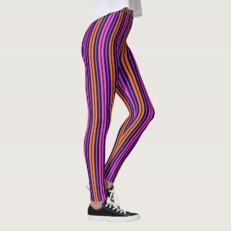 Blue Orange Pink Vertical Stripes Design Leggings