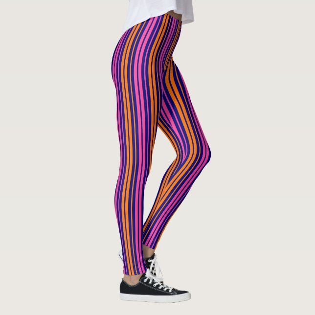 Blue Orange Pink Vertical Stripes Design   Leggings (Rechts)