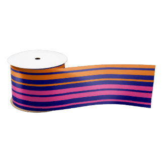 Blue Orange Pink Vertical Stripes Design Satinband