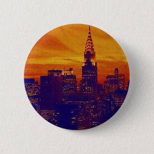 Blue Orange Pop Art New York City Button