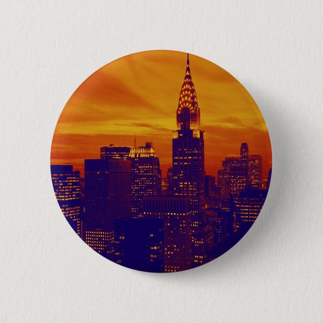 Blue Orange Pop Art New York City Button (Vorderseite)