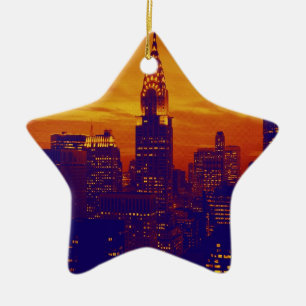 Blue Orange Pop Art New York City Keramik Ornament