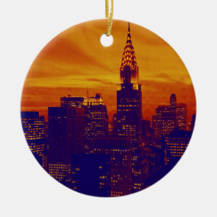 Blue Orange Pop Art New York City Keramik Ornament