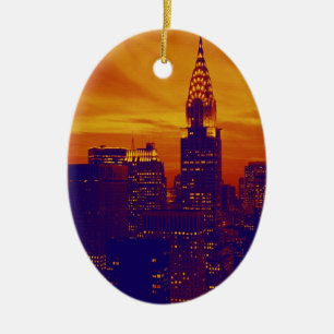 Blue Orange Pop Art New York City Keramikornament