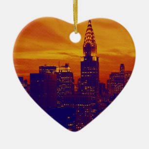 Blue Orange Pop Art New York City Keramikornament