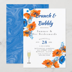 Blue Orange Poppy Bridesmaids Luncheon Einladung