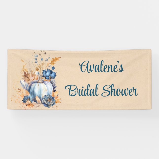 Blue Orange Pumpkin Peony Brautparty Banner (Horizontal)